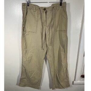 Vtg Y2K Bamboo Traders Cargo Pants Womens Sz 8 Tan Linen Cotton Utility Boho